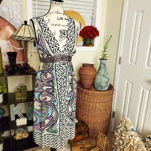 Vintage Nicole Miller Boho Abstract Midi Dress Sz 8